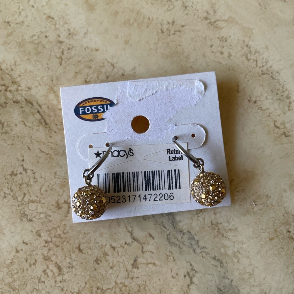 Fossil Gold Star Night Pave Ball Earrings